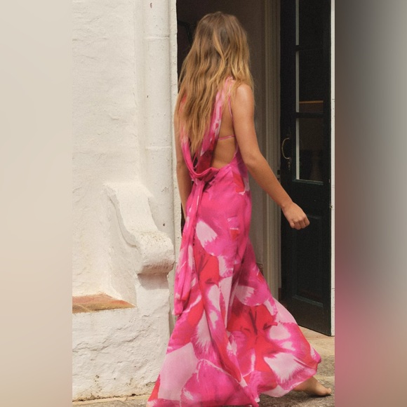 Zara FOULARD PRINT LONG DRESS - Picture 4 of 7